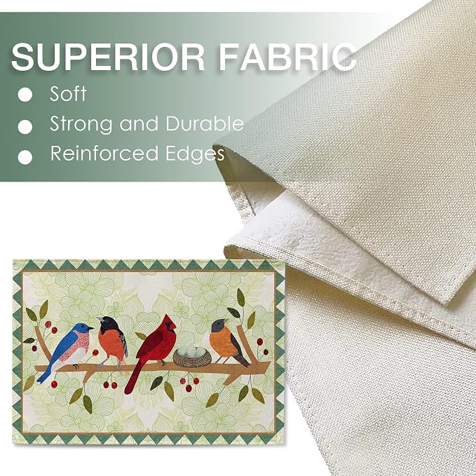 Seliem Spring Birds Tree Branches Placemats Set of 4, Cardinal Bluebird - Image 3