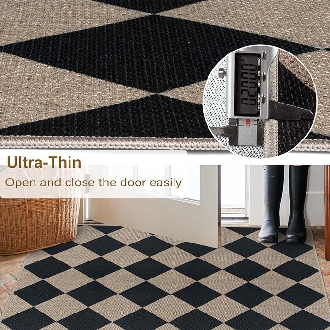 Easy Jute Checkered Area Rug, 4x6 Black Modern Washable Rugs - Image 4
