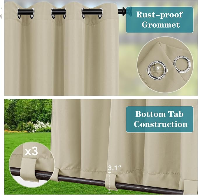HolidayIdeas Outdoor Curtains for Patio Waterproof 4 Panels 110x120 - Image 2