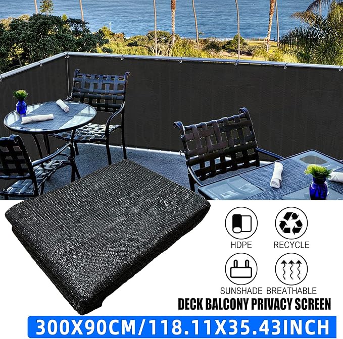 3'x10'Balcony Privacy Screen Cover Fence Cover UV Protection Weatherproof - Image 6