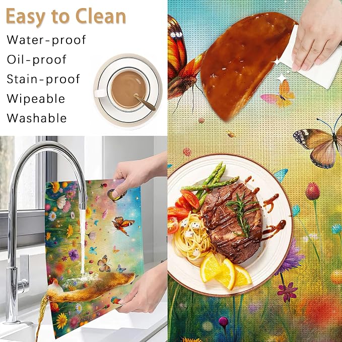 Placemats Set of 6, Colorful Butterfly Table Mats, Flowers Washable Linen Table - Image 5