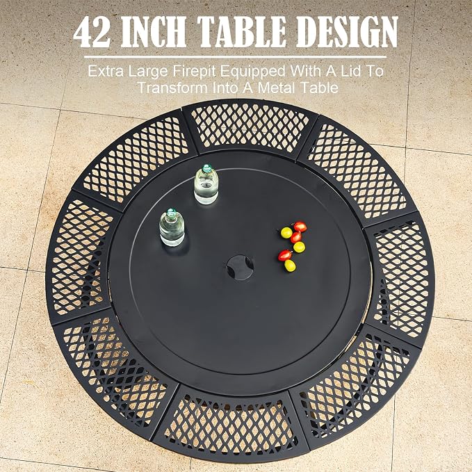 42 Inch Fire Pit with 2 Grills, Large Outdoor Firepits - Image 4