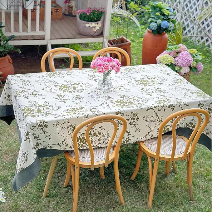 French Jacquard Rectangle Tablecloth, Wrinkle Free Green Table Cloth - Image 6