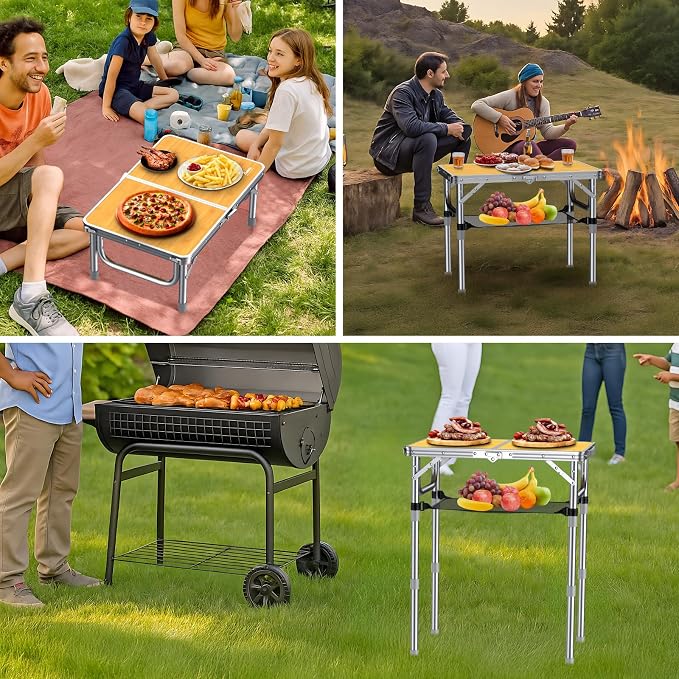Anbte 2ft Camping Table Foldable, 3 Adjustable Heights High 27.5" Aluminum - Image 8