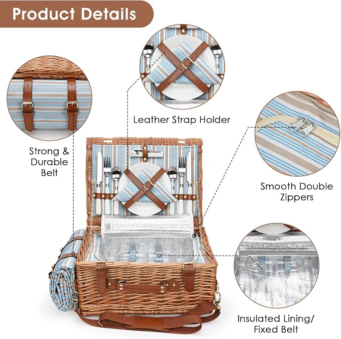 Picnic Cooler Basket Set for 2 Persons - Image 4