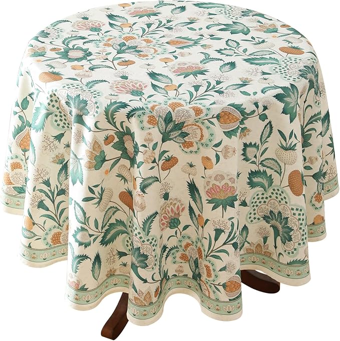 patdrea Designer Small Vintage Green Round Table Cloth, French Floral Country by Welcometopatdrea