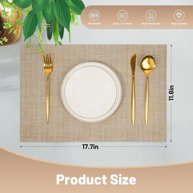 Placemats Set of 12，Non-Slip PVC Weave Table Mats Easy to Clean，Heat Resistant - Image 2