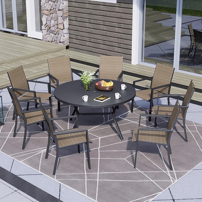 58" Patio Outdoor Round Table for 8 Person, All Weather Metal Black Round Patio - Image 2