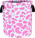 Pink Cow Print Laundry Basket Animal Foldable Oxford Cloth Funny Tote Bag by NUTAINLA