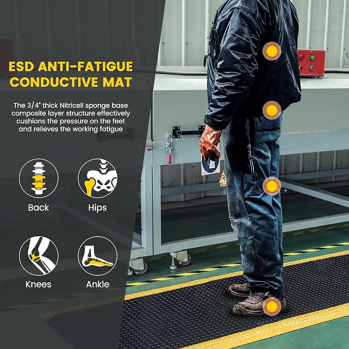 3' x 5' ESD Anti-Fatigue Conductive Mat, Durable Heavy Duty Diamond Plate - Image 5