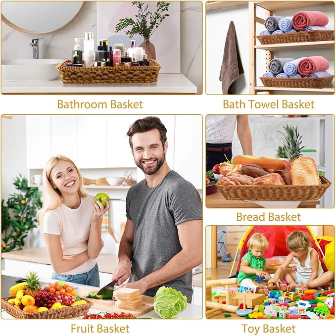 Eccliy 6 Pack Poly Wicker Bread Baskets 19 Inch Imitation Rattan Serving Trays - Image 6