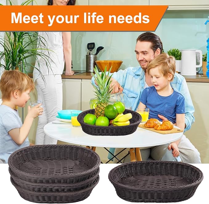 4 Pack 15.7 Inch Oval Poly Wicker Baskets, Plastic Oval Wicker Baskets - Image 6