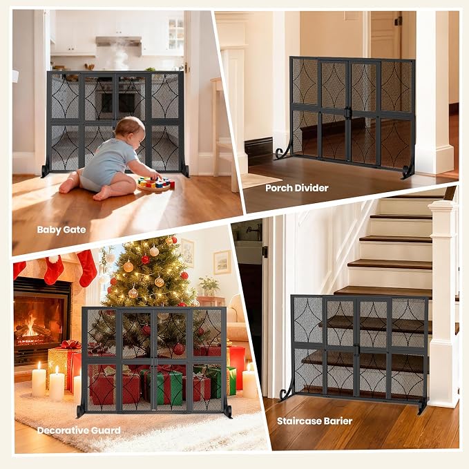 Fireplace Screen with Sliding Doors, 37.8" W x 30.7" H Modern Wrought Iron - Image 7