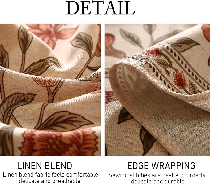ISAENNE Designer French Small Round Tablecloth, Linen Orange Floral Pattern - Image 6