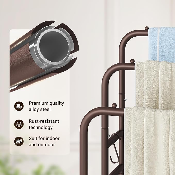 ELYKEN 40'' Tall Standing Towel Racks, 3 Tier Towel Drying Rack Outdoor - Image 5