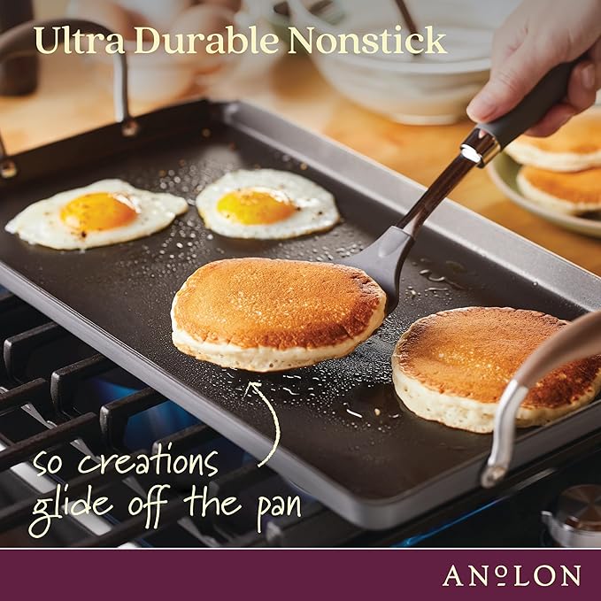 Double Burner Griddle, 10-Inch Bronze Nonstick Aluminum Pan