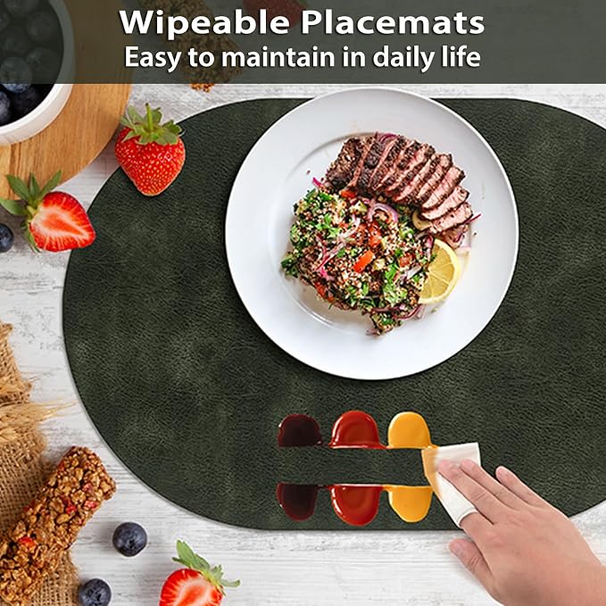 ADRIMER Placemats, Heat Resistant Oval Placemats Set of 12 Washable 12 x 17 Inch - Image 5