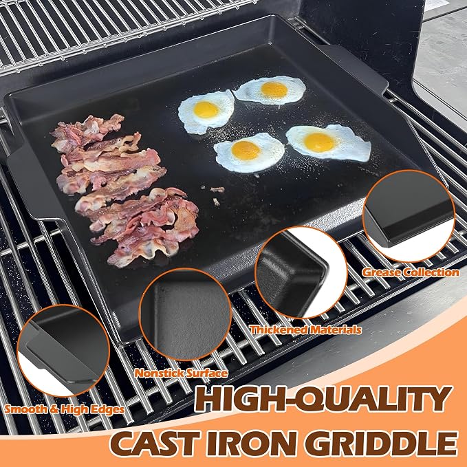 Universal Cast Iron Griddle 18.6" x 14", Pre-Seasoned Nonstick Flat Top Grill - Image 5