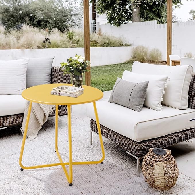 Patio Small Outdoor Side Table Waterproof Round Metal Steel Side Table Weather - Image 7