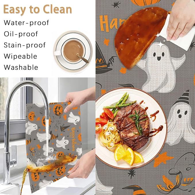 Placemats Set of 6, Pumpking Ghost Table Mats, Halloween Washable Linen Table - Image 5