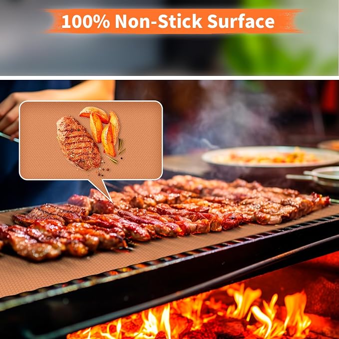 WIBIMEN Grill Mats for Outdoor Grill, Copper 9pcs Grill Mat, 100% Non-Stick - Image 4
