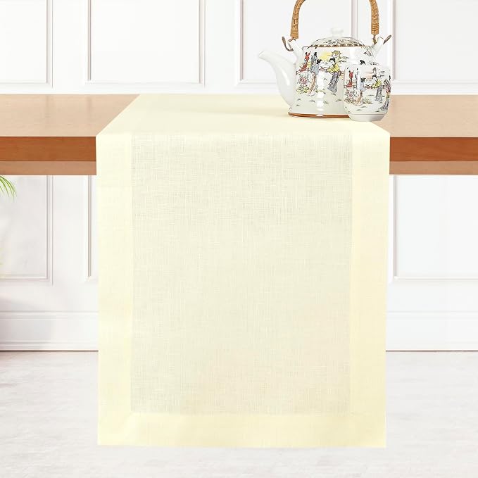 D'Moksha Homes Linen Cream Table Runner 120 Inches Long by DMokshaHomes