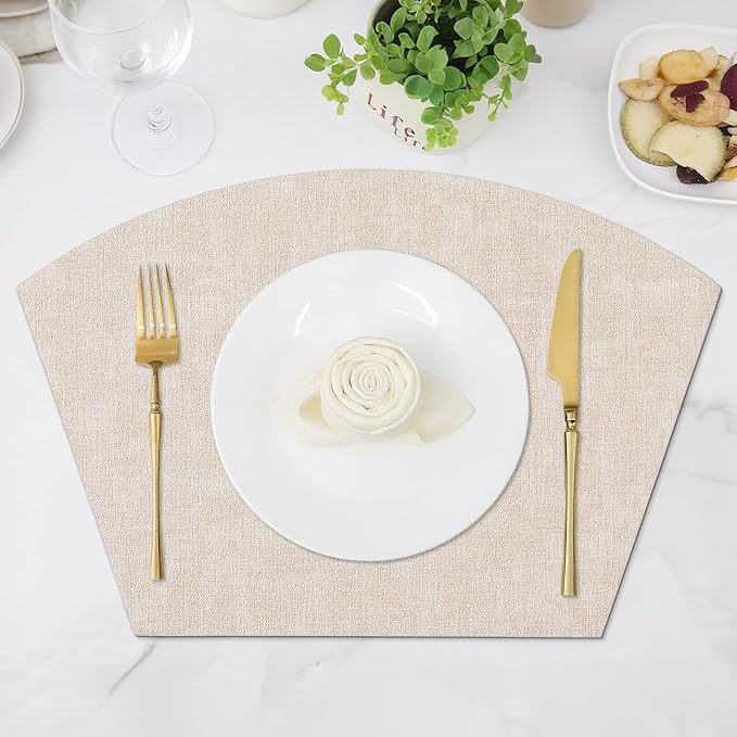 Homaxy Round Table Placemats Set of 6, Washable Wedge Shaped Faux Leather Table - Image 9