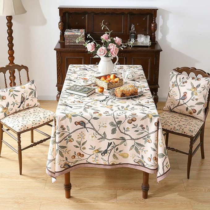 Linen Table Cloth Rectangle, Wrinkle Resistant French Pink Tablecloth Print - Image 3