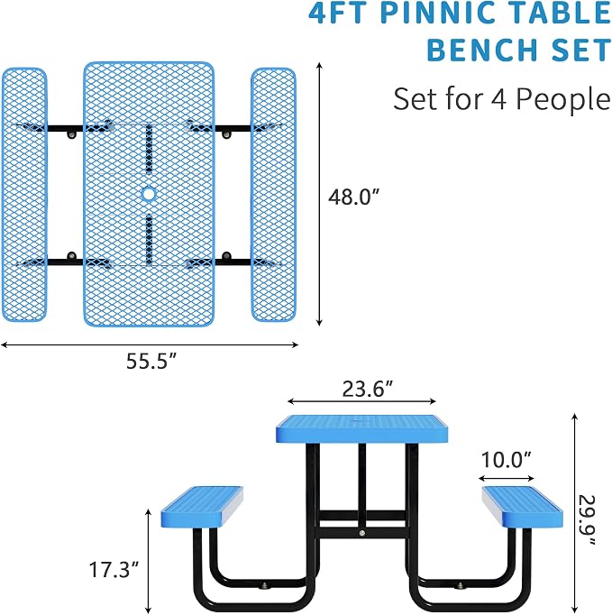 4FT Rectangular Metal Picnic Table - Image 3