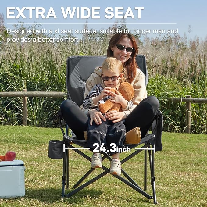 Camp Chair in Grey with Steel Frame and Cup Holder