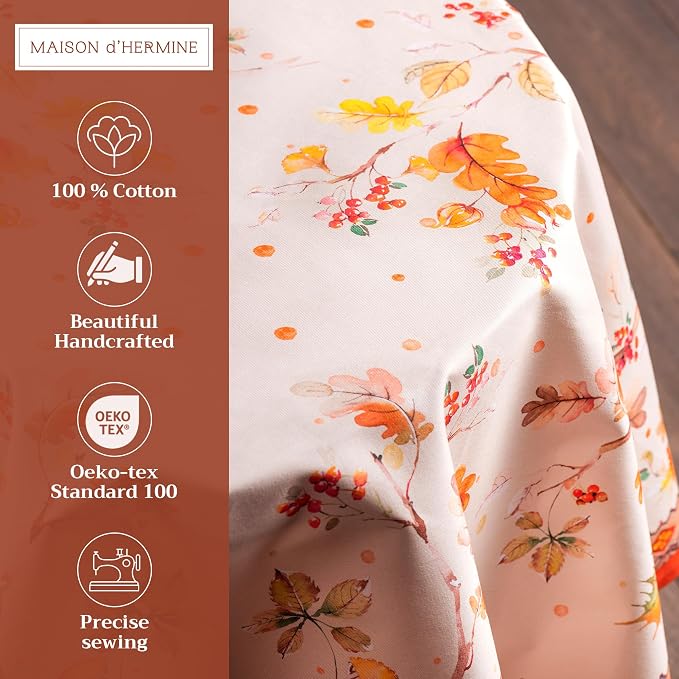 Maison d' Hermine Table Cloth Round Table 100% Cotton 69 Inches Fall Tablecloth - Image 2