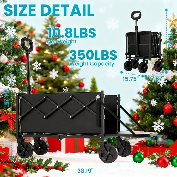 Small Collapsible Wagon with Tailgate, Wagons Carts Foldable with 350lbs - Image 4