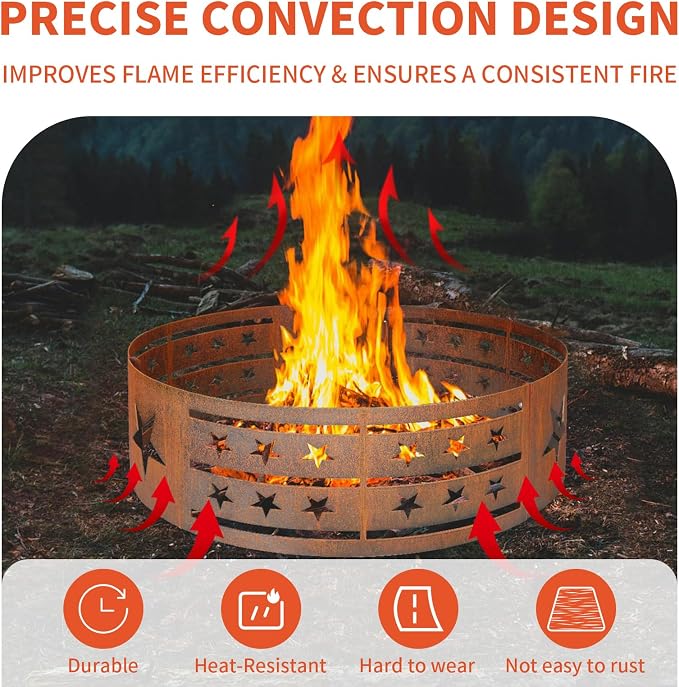 Fire Pit Ring, Outdoor Cooking Camping Steel Fire Ring Combo Insert DIY - Image 6