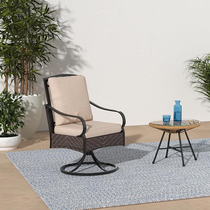 PHI VILLA Patio Swivel Chairs Set of 6, Heavy Duty Outdoor Metal Wicker Dining - Image 2