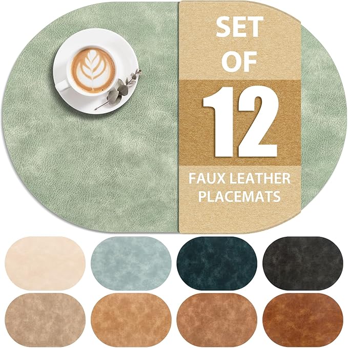 ADRIMER Placemats, Heat Resistant Oval Placemats Set of 12 Washable 12 x 17 Inch by Adrimersdreamistobeanindispensablecompanioninyourlife