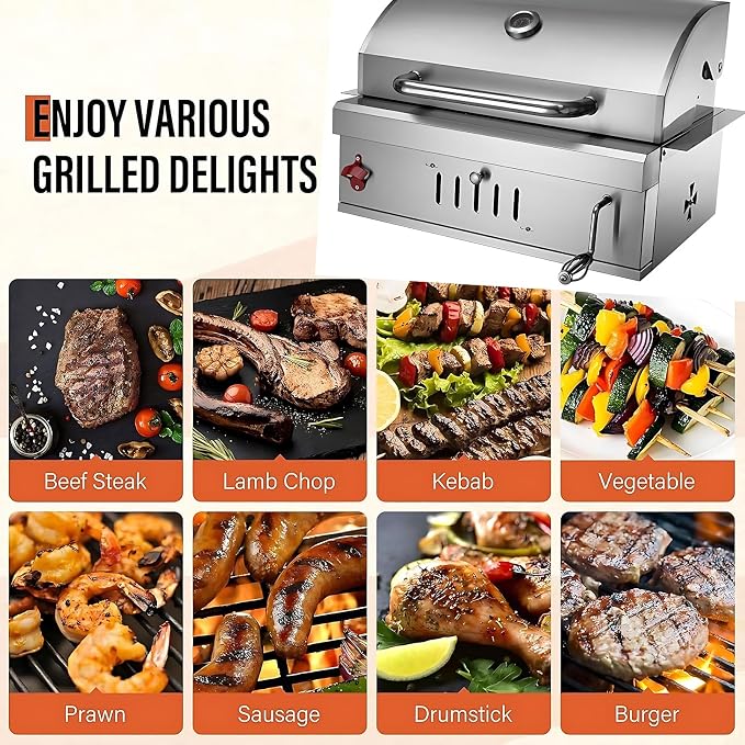 28 Inch Built In Charcoal Grills, Stainless Steel Charcoal bbq Grill Built In - Image 7
