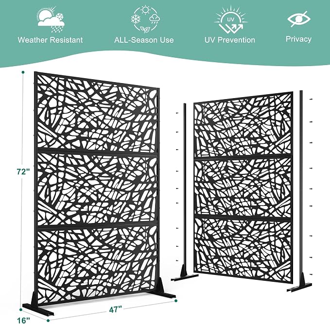 Metal Privacy Screen for Outdoor & Indoor Use, Free Standing Privacy Screen for - Image 3