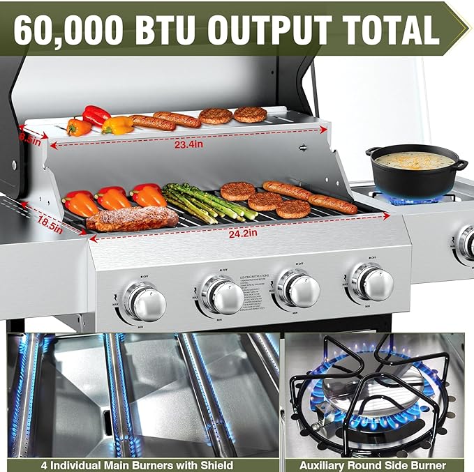 BESTFIRE 60, 000 BTU 4+1 Burner Propane Gas Grill - Image 5