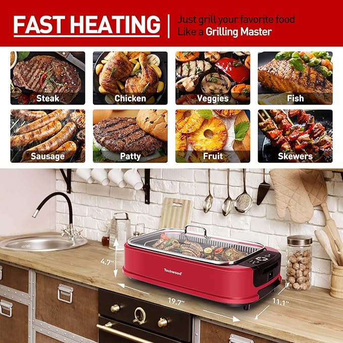 Smokeless Indoor Grill, Techwood 1500W Electric Grill Portable Korean Grill - Image 3