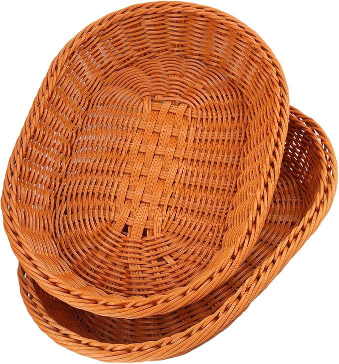 5 Pack 13.8 Inch Oval Poly Wicker Baskets, Plastic Oval Wicker Baskets - Image 3