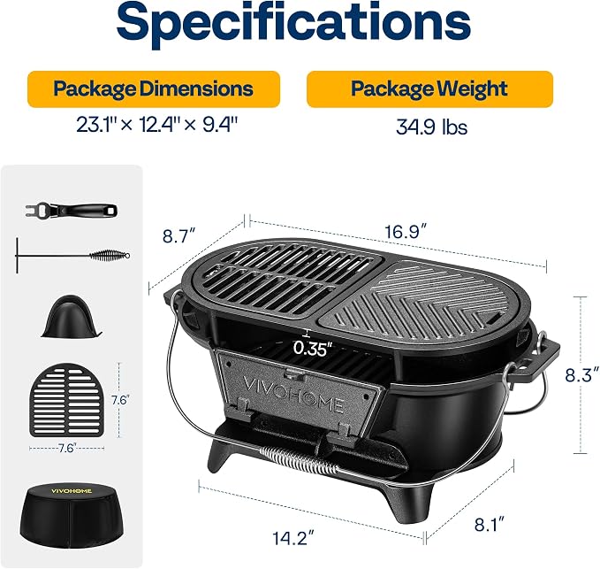 VIVOHOME Oval Cast Iron Grill - Image 7