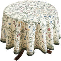 Linen 67 Inch Round Tablecloth, Wrinkle Resistant French White and Green by bilingaier