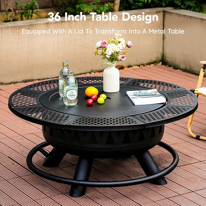 36 Inch Fire Pit with 2 Grills, Large Outdoor Firepits - Image 3