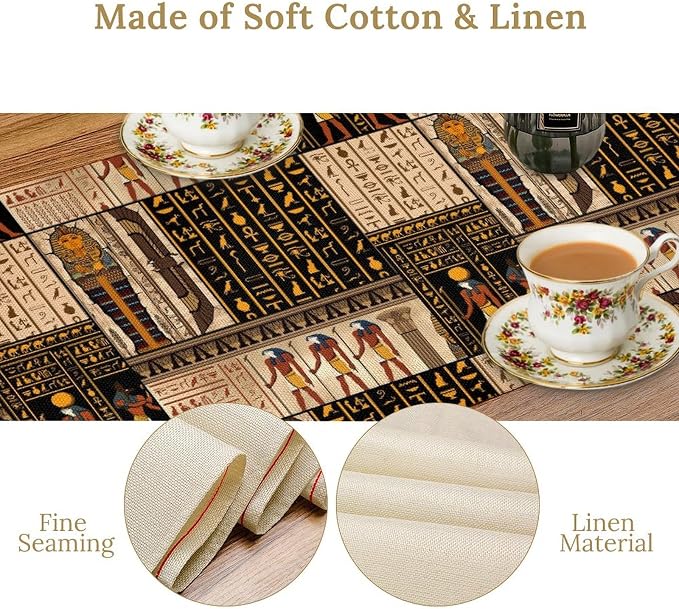 Ancient Egyptian Table Runner, Vintage Abstract Mystical Hieroglyphics Culture - Image 4
