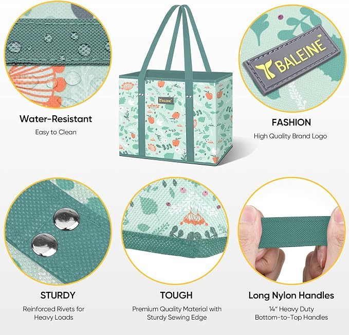 BALEINE 3Pk Reusable Grocery Bags, Foldable Shopping Bags - Image 3