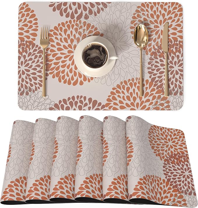 QIYI Placemats Set of 6, 12x18 Inch Faux Leather Place Mats by QIYI