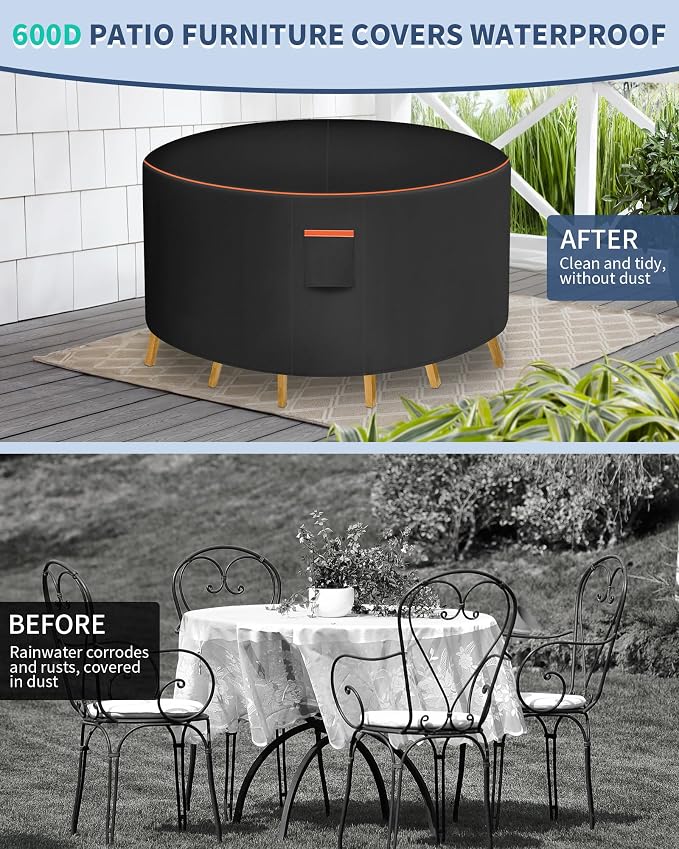 Round Patio Furniture Cover, 62 Inch Diameter Waterproof 600D Heavy Duty Table - Image 6