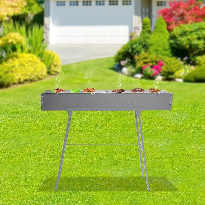 Portable Charcoal Grill, 39.3x7x5.1in Folding Camping Barbecue Gril - Image 3