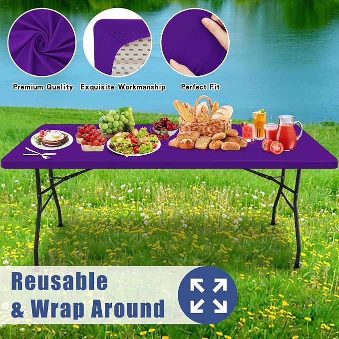 Spandex 8 Foot Rectangle Table Cloth 6 Pack, Elastic Fitted Tablecloths - Image 5