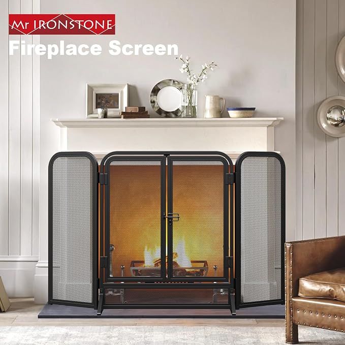Mr IRONSTONE 3 Panel Fireplace Screen 51.5" W x 32.5" H Modern Foldable - Image 3